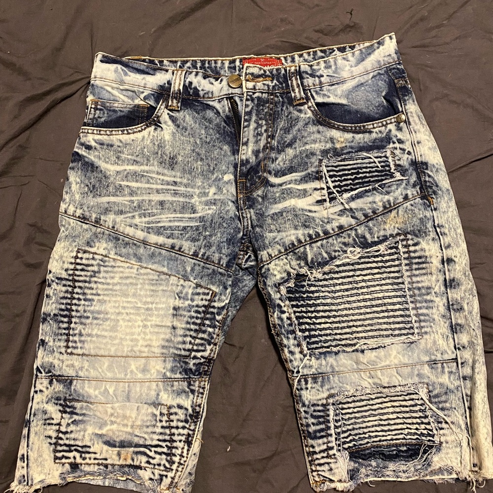 Distressed Denim Jean Biker Shorts